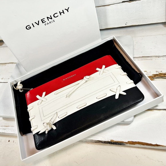 Givenchy Couture Large Rare Red, White & Navy Stitched Logo Pouch/Clutch - Picture 7 of 9